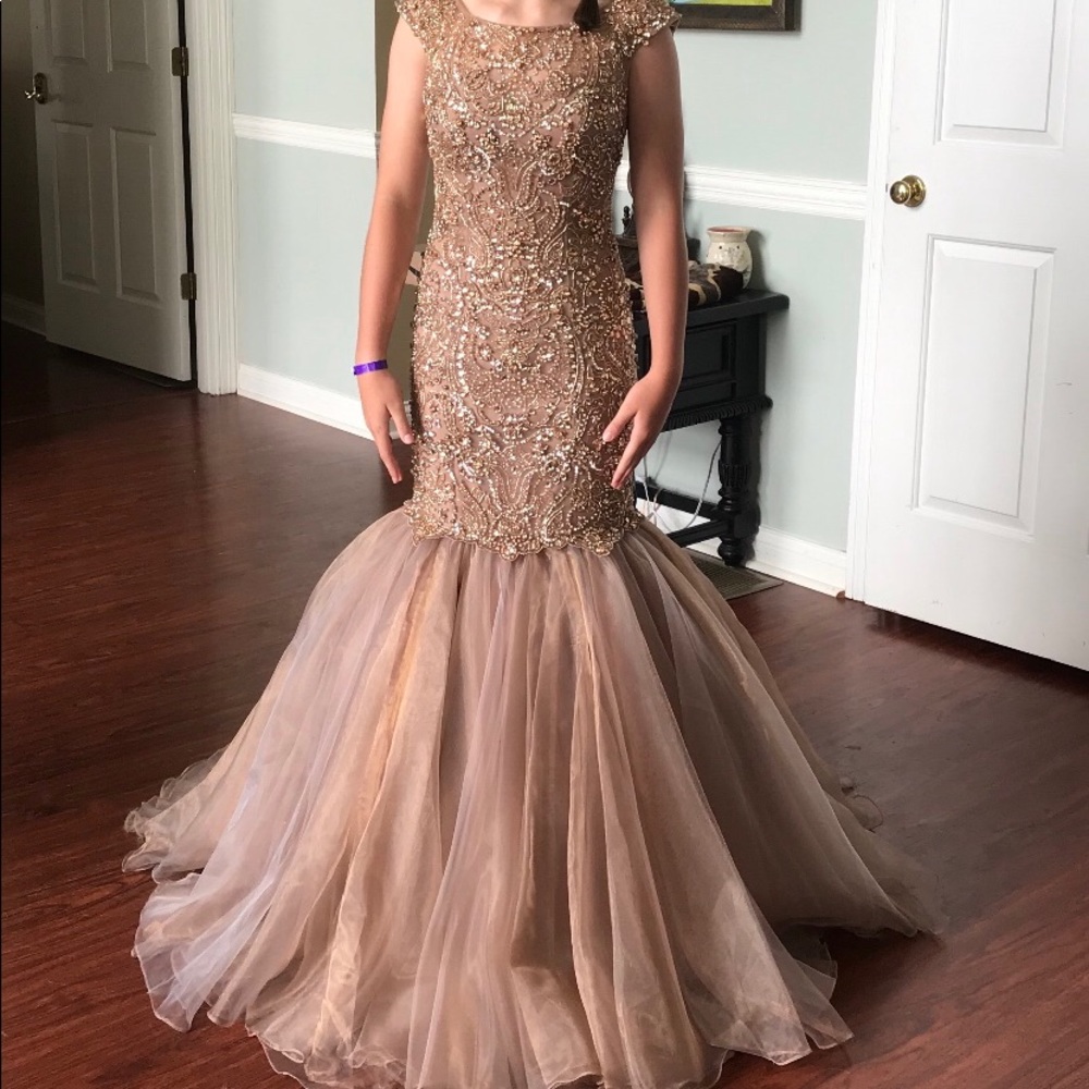 Sherri Hill Dark Nude Beaded Pageant Prom Dress